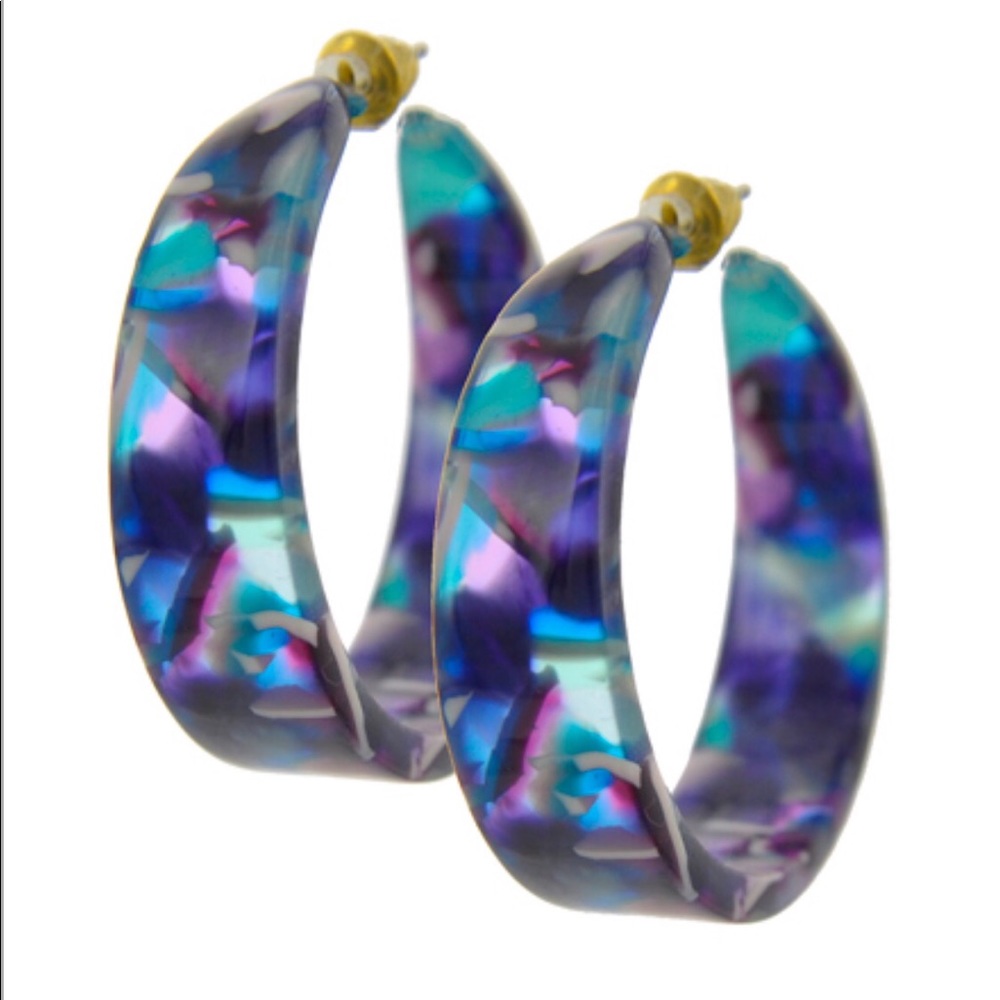 Purple Blue Turquoise Acrylic‎ Acetate Hoop Earring
